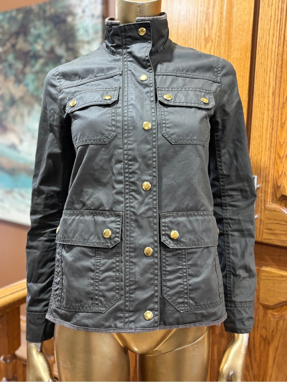 J. Crew Black Utility Jacket with Gold Buttons